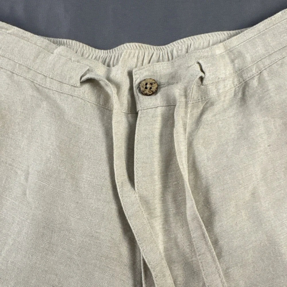 Cubavera Linen Blend Pants Mens Large Light Khaki Drawstring Elastic Waist
